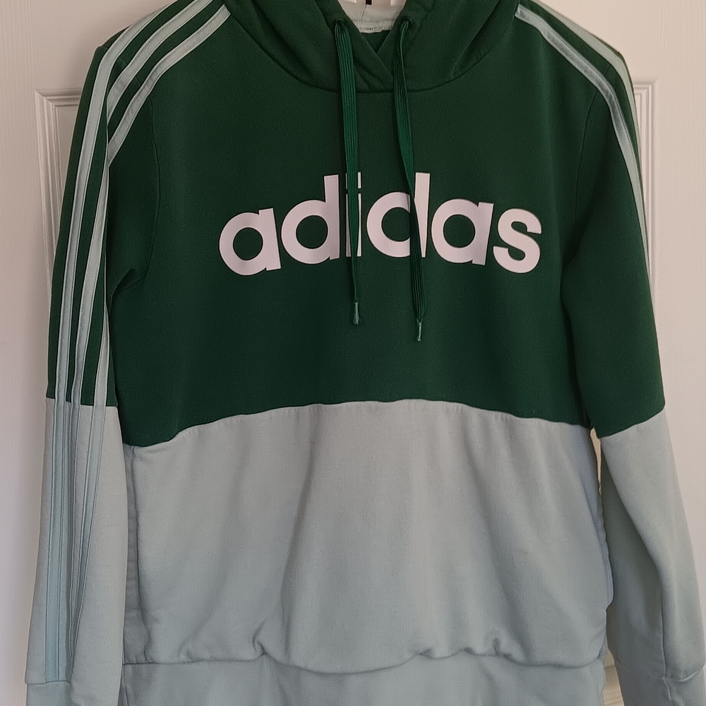 Youth Unisex Adidas Forest Green Hoodie Sweatshirt With Drawstring Size L 14/16